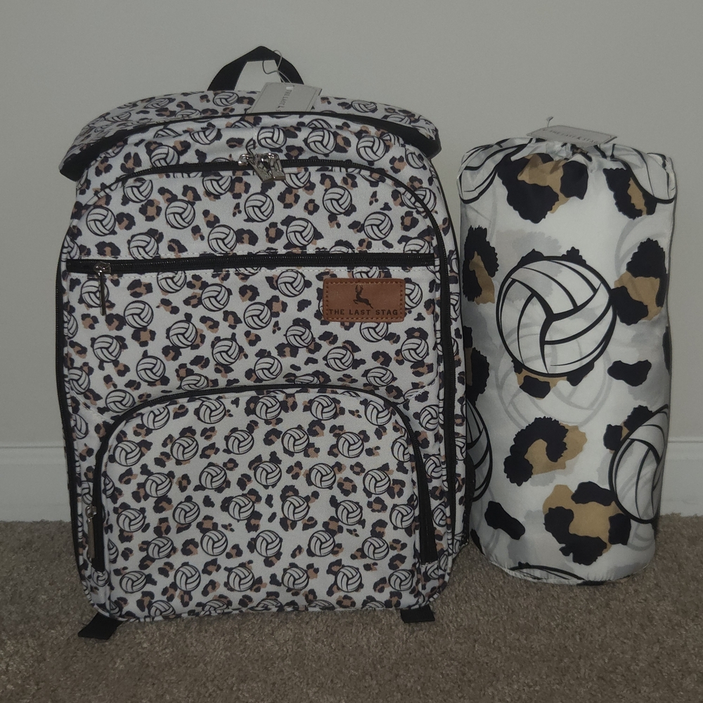Leopard & Volleyball Print Backpack Sleeping Bag Combo Set
